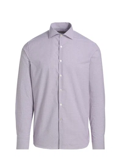 Canali Men's Mini Check Cotton Sport Shirt In Purple