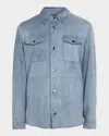 Canali Men's Nuvola Suede Snap-front Overshirt In Blue