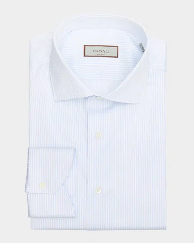 Canali Men's Pinstripe Long-sleeve Shirt In Blue