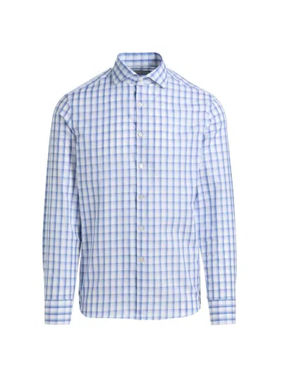 Canali Men's Plaid Cotton-linen Sport Shirt In Blue