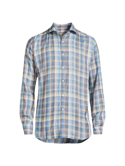 Canali Men's Plaid Linen Button-front Shirt In Multi