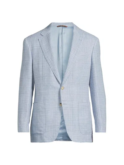 Canali Men's Plaid Linen-wool Sport Coat In Blue