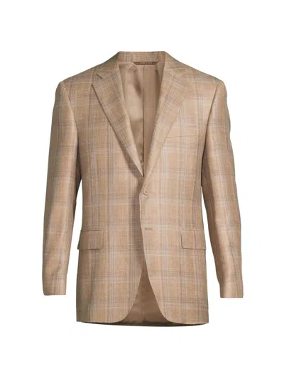 Canali Men's Plaid Wool-silk-linen Classic-fit Sportcoat In Brown