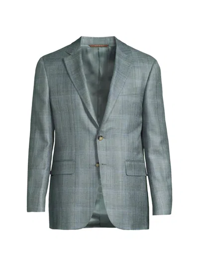 Canali Men's Plaid Wool-silk-linen Sport Coat In Green