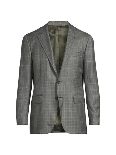 Canali Men's Plaid Wool-silk-linen Sport Coat In Green