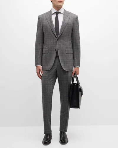 Canali Men's Prince Of Wales Wool Suit In Black