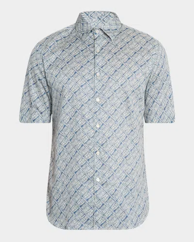 Canali Men's Printed Cotton Short-sleeve Shirt In Gray