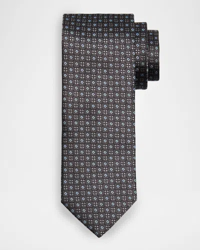 Canali Men's Round Medallion Silk Jacquard Tie In Gray