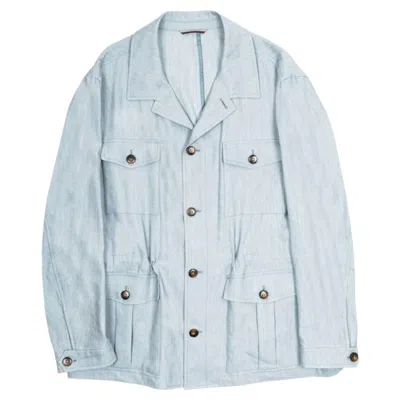 Pre-owned Canali Men's Safari Jacket Circa 2010 Light Blue Viscose Blend Xl