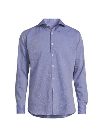 Canali Men's Seersucker Cotton Button-front Shirt In Blue