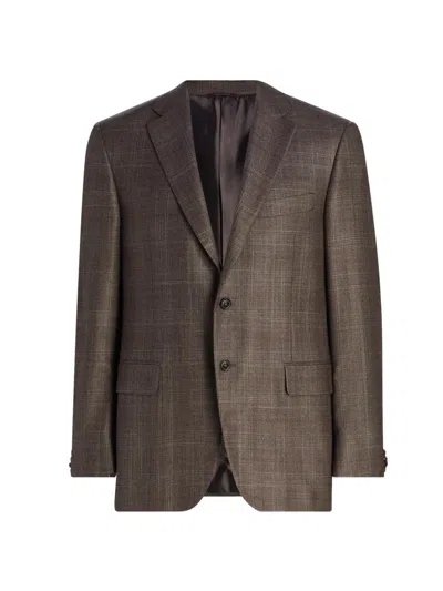 Canali Men's Siena Tonal Plaid Silk-cashmere Sport Coat In Brown