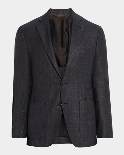 Canali Men's Silk And Cashmere Windowpane Sport Coat In Brown