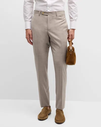 Canali Men's Solid 150s Wool Twill Pants In Beige