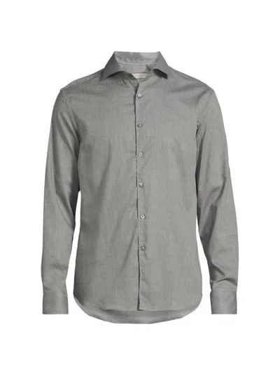 Canali Men's Solid Herringbone Woven Cotton Shirt In Gray