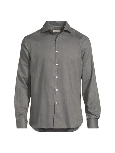 Canali Men's Solid Herringbone Woven Cotton Shirt In Gray