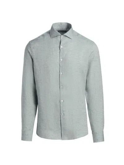 Canali Men's Solid Linen Sport Shirt In Blue