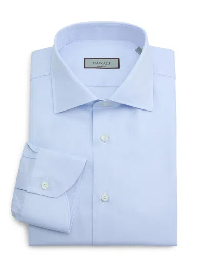 Canali Men's Solid Mini Pique Dress Shirt In Blue
