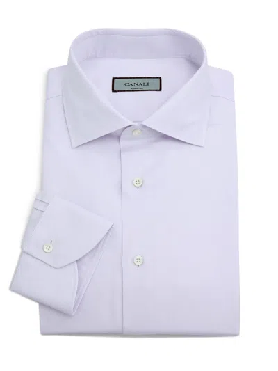 Canali Men's Solid Mini Pique Dress Shirt In Blue