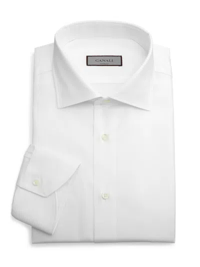 Canali Men's Solid Mini Pique Dress Shirt In White
