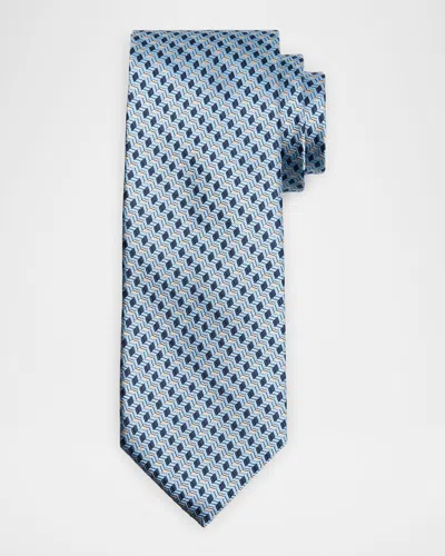 Canali Men's Stepweave Geometric Silk Tie In Blue