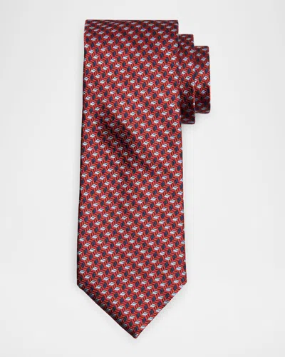 Canali Men's Stepweave Geometric Silk Tie In Red