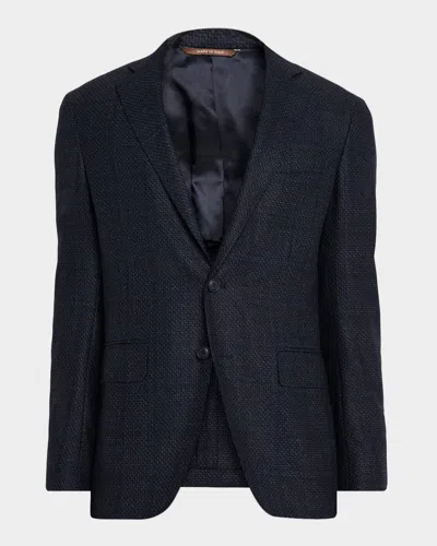 Canali Men's Stepweave Wool Notch Lapel Sport Coat In Blue