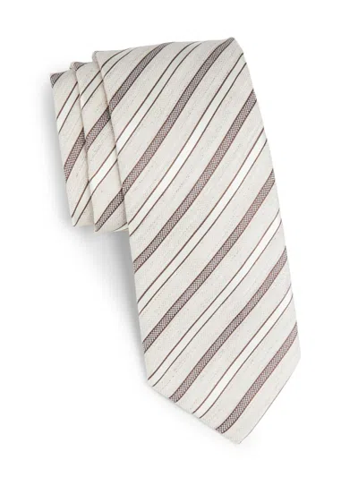 Canali Men's Striped Linen-silk Tie In Neutral