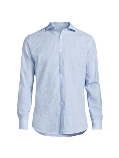 Canali Men's Striped Seersucker Cotton Shirt In Light Blue