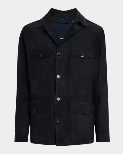 Canali Men's Suede Four-pocket Field Jacket In Navy