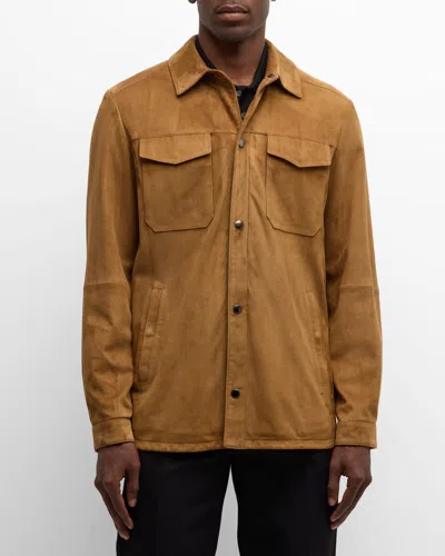 Canali Men's Ultrasoft Suede Overshirt In Brown