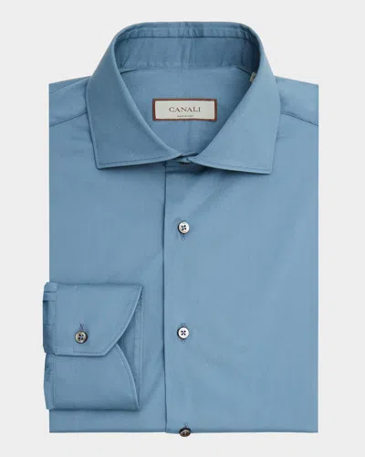 Canali Men's Technical Cotton-blend Dress Shirt In Blue