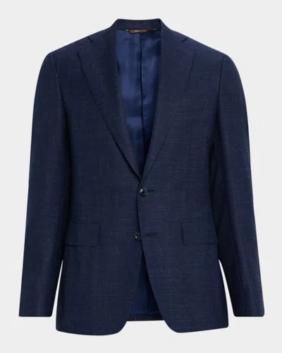 Canali Men's Textured Wool-blend Notch Lapel Blazer In Blue
