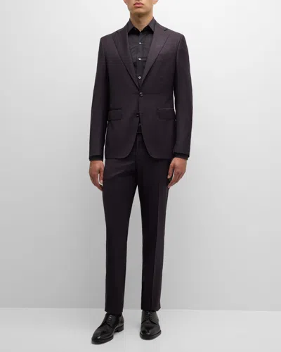 Canali Men's Tonal Check 130s Wool Suit In Dark Red