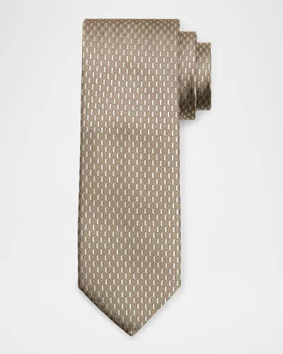Canali Men's Tonal Geometric Jacquard Silk Tie In Brown
