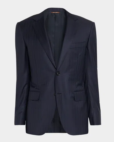 Canali Men's Tonal Stripe Wool Stretch Sport Coat In Blue