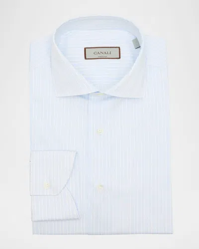 Canali Men's Triple Fine-stripe Cotton Dress Shirt In Blue