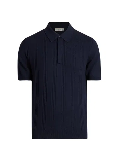 Canali Men's Vertical-stitch Cotton-blend Polo Shirt In Blue