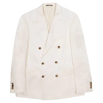 Pre-owned Canali Men's White Double-breasted Blazer Xl Linen Silk Summer Style