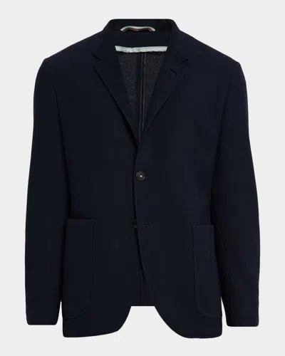 Canali Men's Wool And Cotton Jersey Textured Blazer In Blue