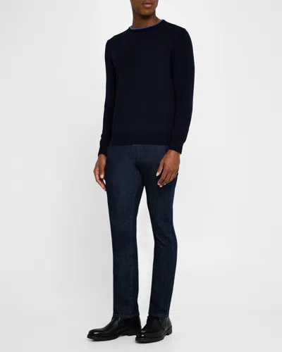 Canali Men's Wool Tipped Crewneck Sweater In Navy