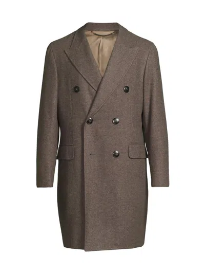 Canali Men's Wool-cashmere Double-breasted Coat In Animal Print