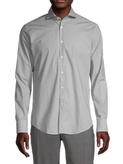 Canali Men's Micro-geometric Cotton Sport Shirt In Grey