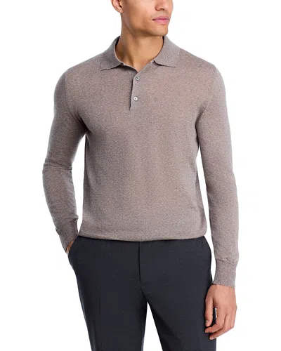 Canali Merino Knit Polo Sweater In Brown