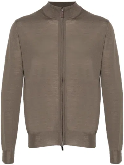 Canali Merino Wool Cardigan In Brown