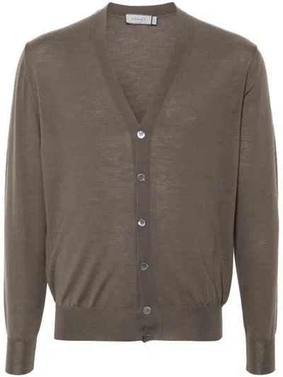 Canali Merino-wool Cardigan In Brown