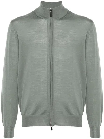 Canali Merino Wool Cardigan In Green