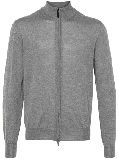 Canali Merino Wool Cardigan In Grey