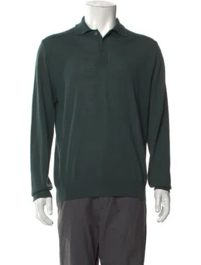 Pre-owned Canali Merino Wool Collar Polo Sweater In Green