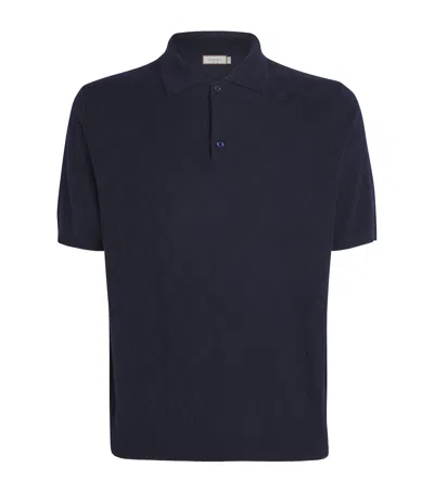 Canali Merino Wool Jacquard Polo Shirt In Blue