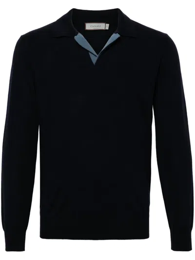 Canali Merino Wool Polo Shirt In Blue